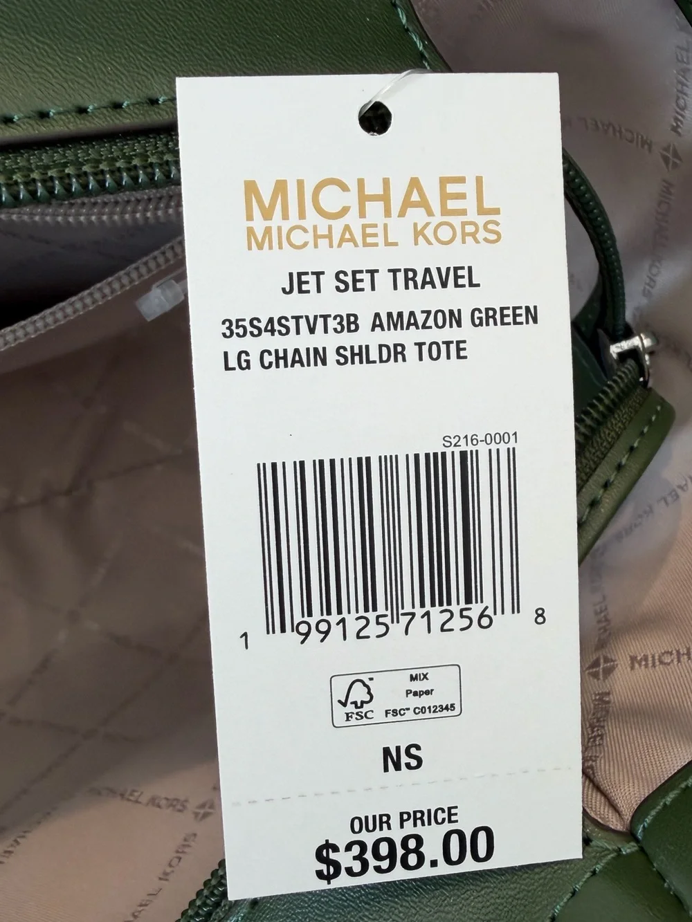 Michael Kors Olive Green MK Signature Chain-Accent Tote Shoulder Bag